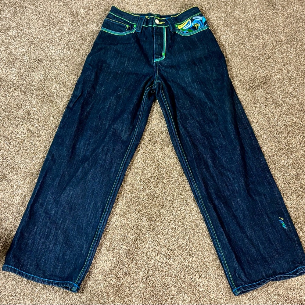 COOGI Dark Blue Jeans with Bright Green Accent